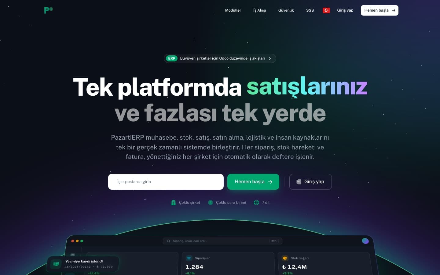 PazartiERP ana ekranı