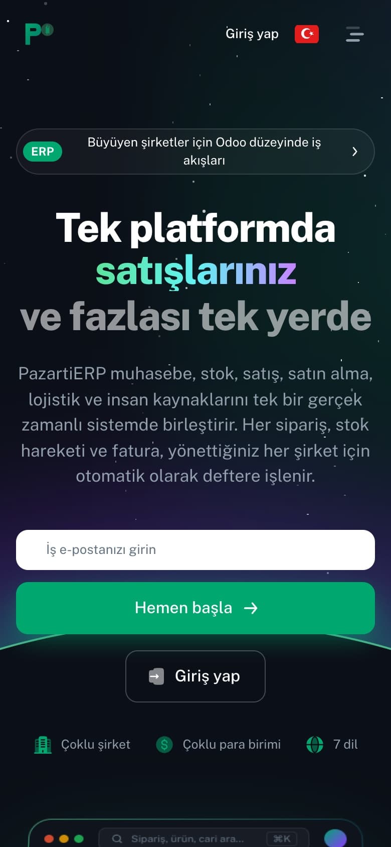 PazartiERP mobil ekranı